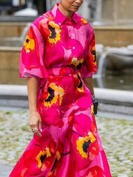 

Elegant Regular Fit Floral Shirt Collar Blouse, As picture, Blouses and Shirts