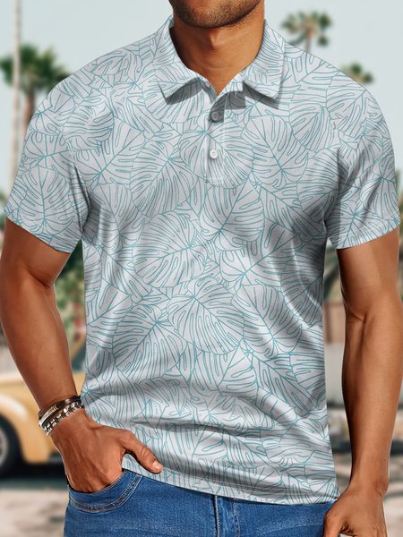 

Men's Polo Collar Regular Fit Coconut Tree Urban Polo Shirt, White, T-shirts