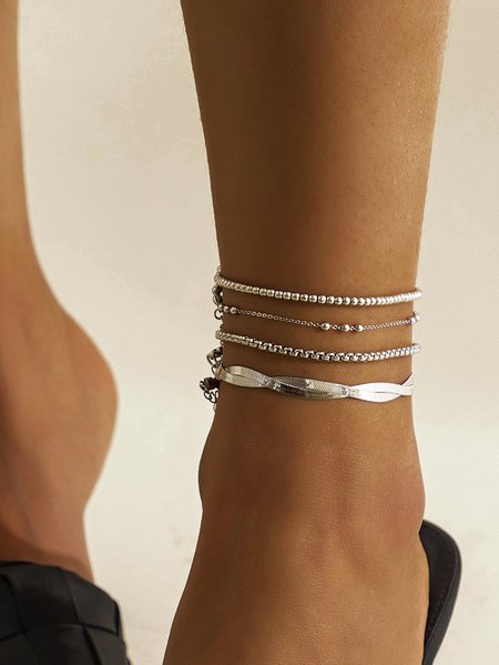 

Urban Casual Silver Metal Beaded Multilayer Anklet Vacation Party Women's Jewelry, Anklets