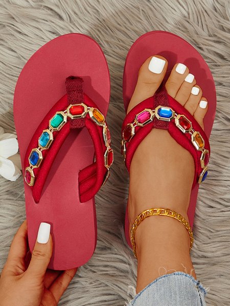 

Rhinestone Chain Beach Flip-Flops, Red, Slippers