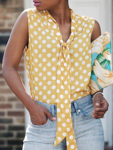 

Polka Dots Urban Loose Sleeveless Blouse, Yellow, Blouses and Shirts