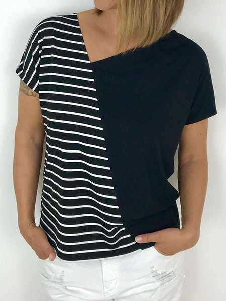 

Knitted Casual Loose Split Joint T-Shirt, Black, T-Shirts