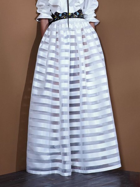 

Loose Striped Elegant A-Line Skirt, White, Skirts
