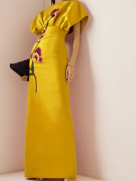 

Embroidery Elegant Satin Dress & Party Dress, Yellow, Wedding Guest Dresses