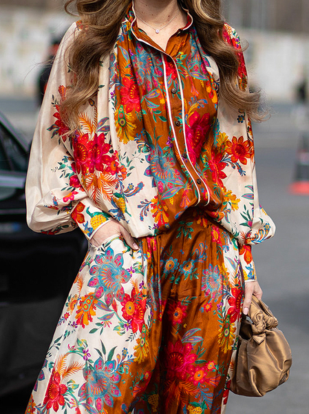 Floral Vacation V Neck Loose Blouse, As picture, Blouses and Shirts