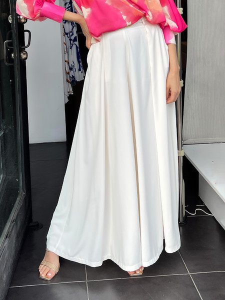 

Elegant Plain Loose Wide leg Pants, White, Pants