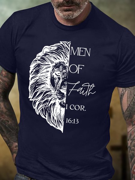 

Men's Men Of Faith 1 Cor 16:13 Funny Graphic Printing Loose Text Letters Cotton Casual T-Shirt, Purplish blue, T-shirts