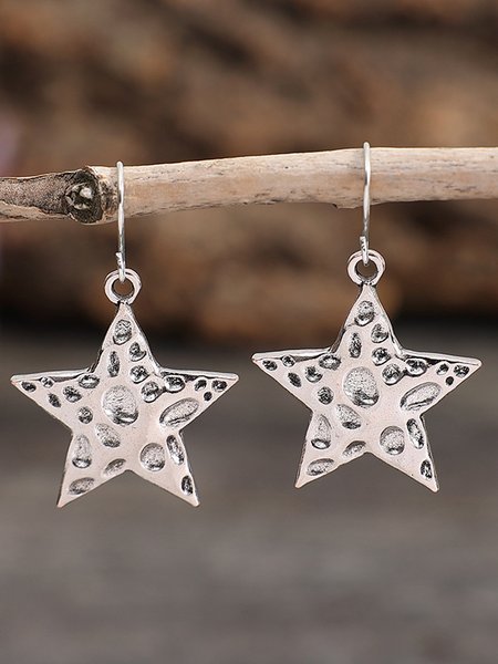 

Casual Silver Star Engraved Earrings Vintage Ethnic Women Jewelry, Earrings