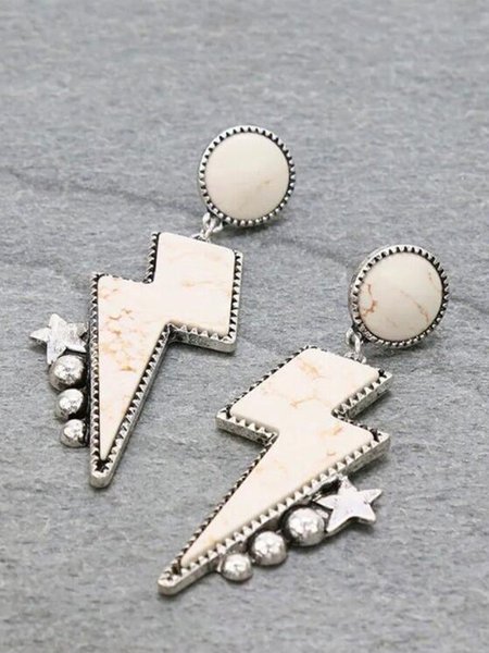

Vintage Turquoise Lightning Earrings Western Ethnic Women Music Festival Jewelry, White, Earrings