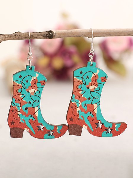 

Casual Cowboy Boot Pattern Leather Earrings Retro Ethnic Music Festival Women Jewelry, As picture, Earrings