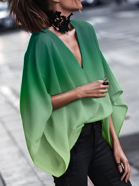 

Loose Urban Ombre V Neck Shirt, Green, Blouses and Shirts