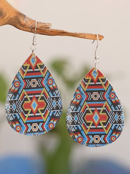 

Vintage Leather Ethnic Pattern Earrings Western Style Music Festival Party Earrings Women, As picture, Earrings