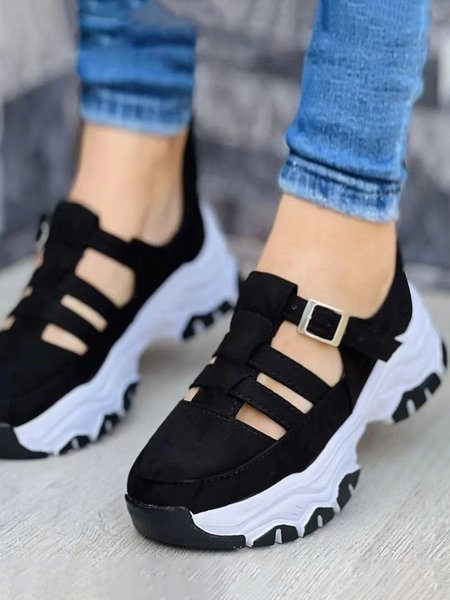 

Breathable Hollow Out Buckled Sports Sandals, Black, Sneakers