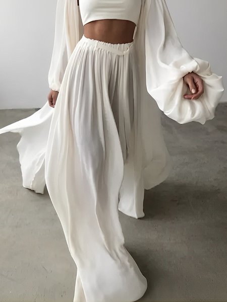 

Plain Loose Casual Fashion Pants, White, Pants
