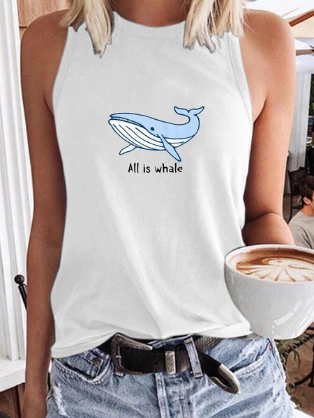 

Women's Whale Ocean Summer Casual Marine Life Tank Top, White, Tank Tops