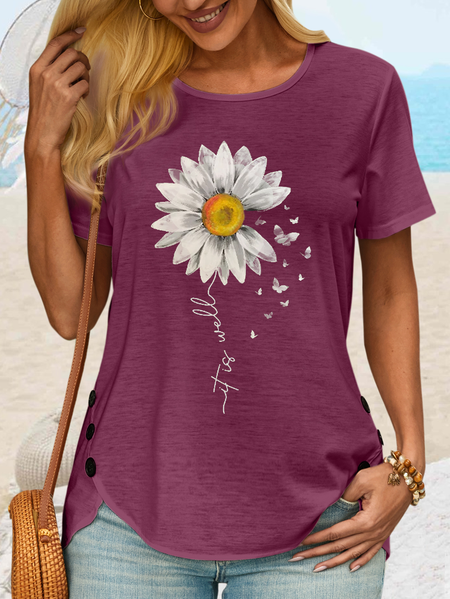 

Women's It Is Well Flower Casual Loose T-Shirt, Rose red, T-shirts