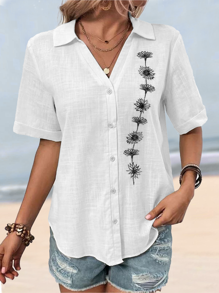 

Casual Cotton Shawl Collar Loose Blouse, White, Blouses & Shirts