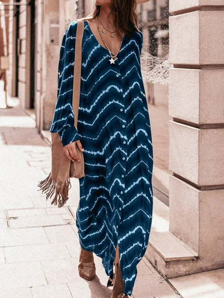 

Loose Striped Casual V Neck Dress, Blue, Dresses