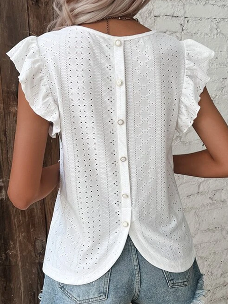 Jersey Casual Buttoned V Neck T-Shirt, White, T-Shirts