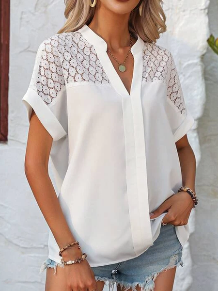 

Loose Casual Lace Shirt, White, Shirts & Blouses