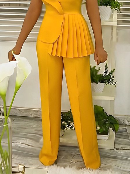 Plain Urban Regular Fit Long Pants, Yellow, Pants