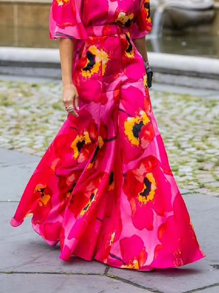 

Floral Regular Fit Elegant No Elasticity Skirt, As picture, Skirts