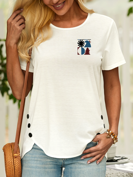 

Women’s Geometric Tree Casual Crew Neck T-Shirt, White, T-shirts