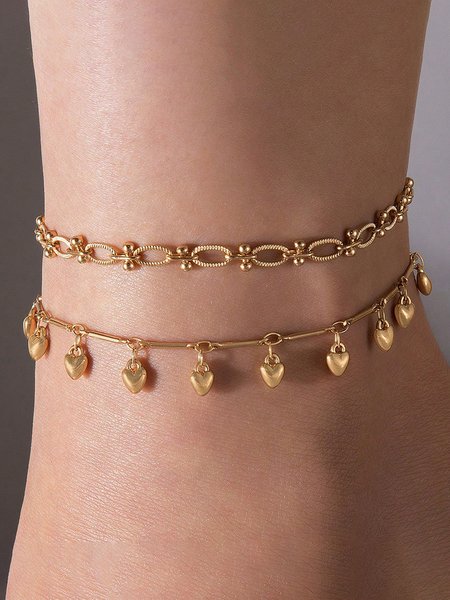 

Holiday Metal Heart Pattern Multilayer Anklet Boho Party Women Jewelry, Golden, Anklets
