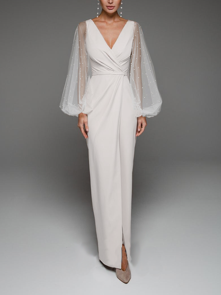 

Knitted Plain Elegant V Neck Dress & Party Dress, White, Maxi Dresses