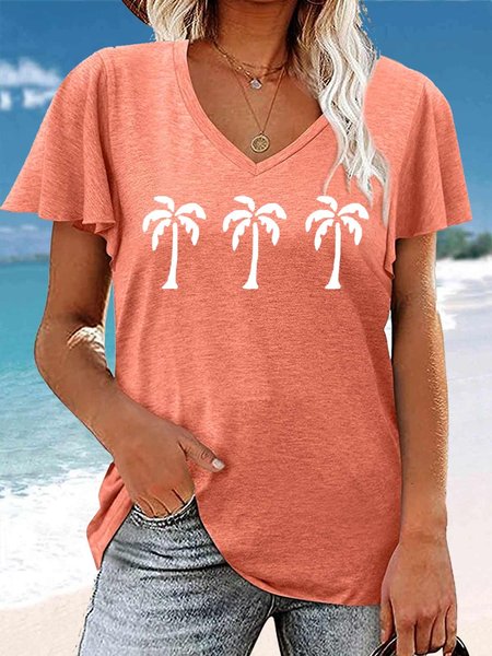 

Women's Palm Tree Summer Print Casual T-Shirt, Orange, T-shirts