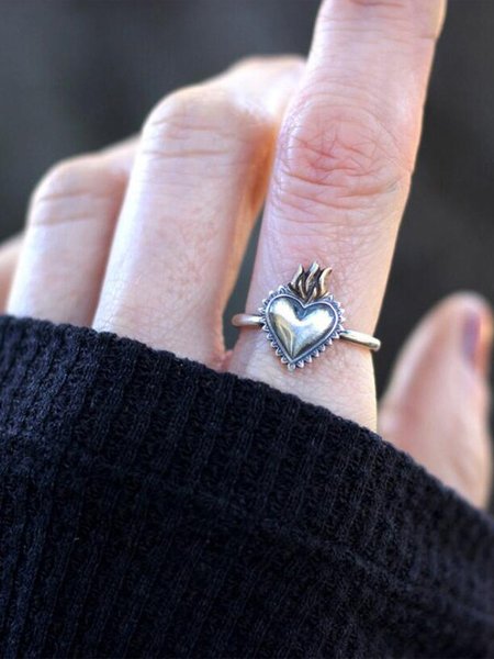 

Vintage Silver Metal Heart Pattern Ring Casual Women Distressed Jewelry, As picture, Rings