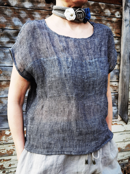 

Women Plain Summer Loose Linen T-Shirt, Deep gray, Tunics