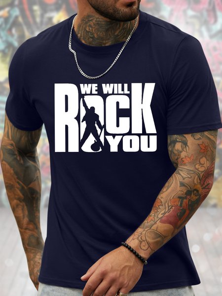 

Men's We Will Rock You Funny Graphic Printing Loose Casual Cotton Text Letters T-Shirt, Purplish blue, T-shirts