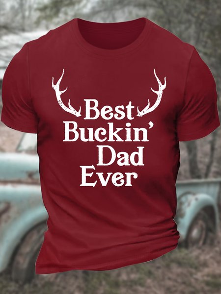 

Men’s Best Buckin Dad Ever Casual Cotton Crew Neck Regular Fit T-Shirt, Red, T-shirts