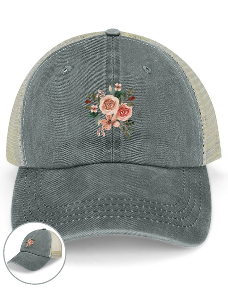 

Women's Floral Mother's day Washed Mesh-back Baseball Cap, Gray, Women's Hats
