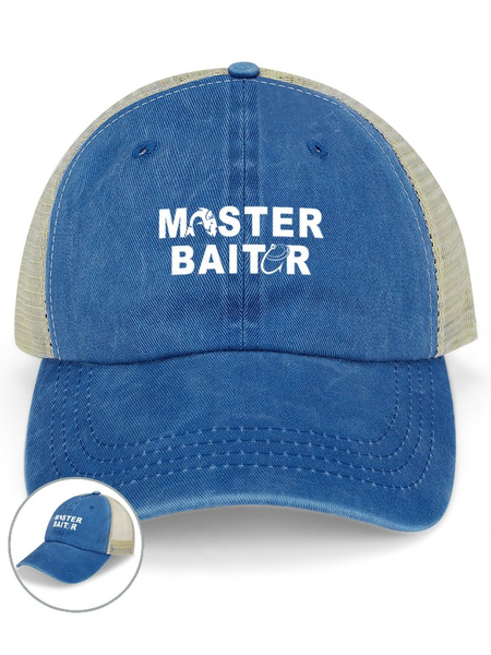

Men’s Master BAiter Regular Fit Text Letters Washed Mesh-back Baseball Cap, Blue, Men's Hats