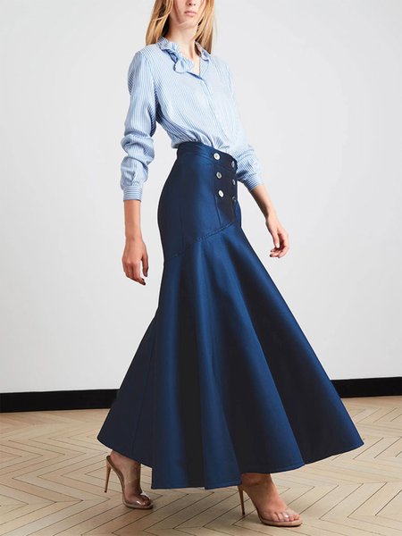 

Regular Fit Elegant Plain Skirt, Blue, Skirts