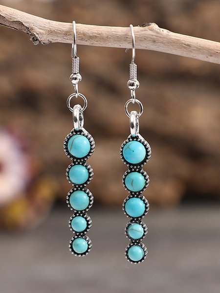 

Ethnic Turquoise Distressed Metal Earrings Retro Casual Women Jewelry, As picture, Earrings