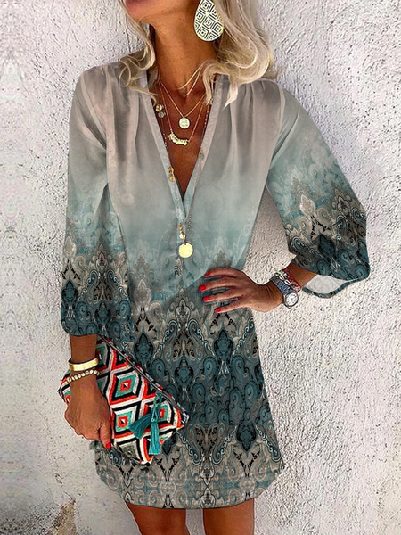 

Loose V Neck Jersey Boho Dress, Green, Dresses