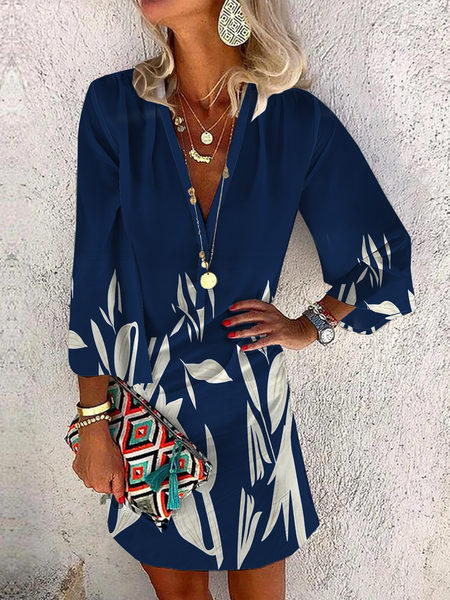 

Jersey Floral V Neck Casual Dress, Navyblue, Dresses