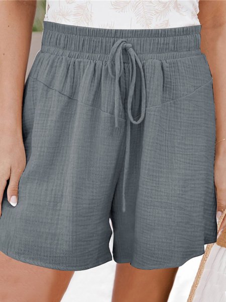

Casual Drawstring Loose Plain Shorts, Gray, Shorts