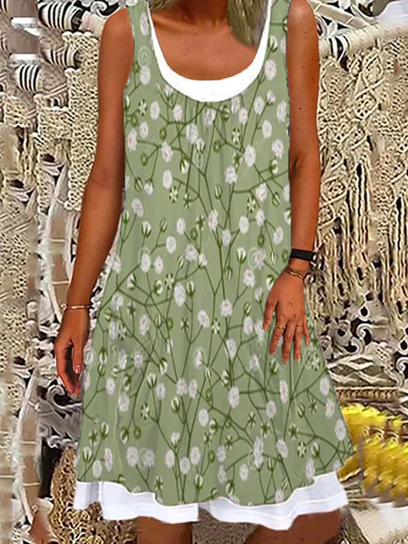 

Casual Floral Crew Neck Dress, Green, Dresses