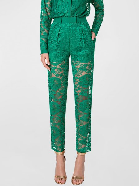 

Elegant Regular Fit Fashion Lace Pants, Green, Pants