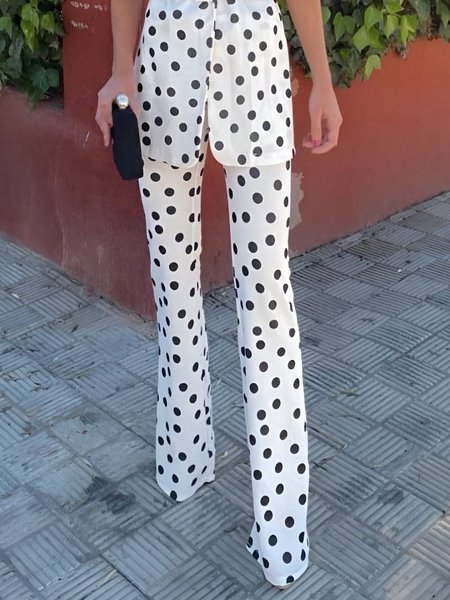 

Regular Fit Elegant Polka Dots Fashion Pants, White, Pants