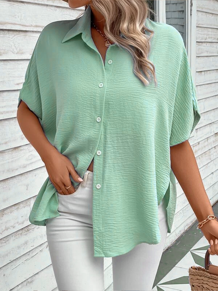 

Casual Loose Shawl Collar Lace Blouse, Green, Shirts & Blouses
