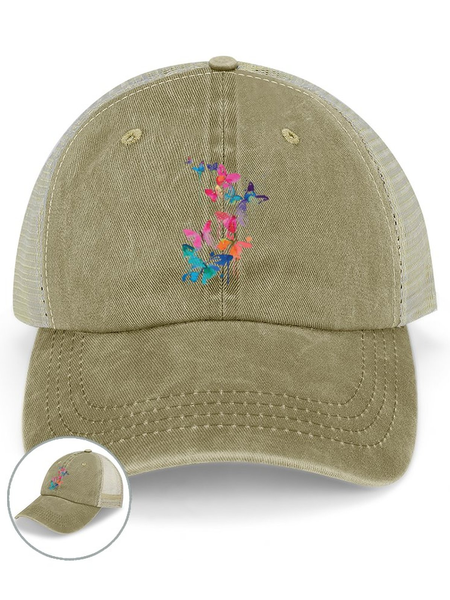 

Women's Butterfly Washed Mesh-back Baseball Cap, Khaki, Women's Hats