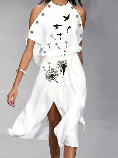

Crew Neck Loose Floral Casual Dress, White, Dresses