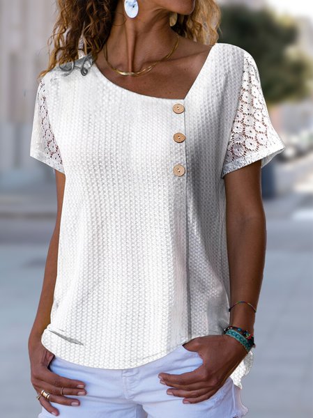 

Buckle Asymmetrical Plain Simple T-Shirt, White, T-Shirts