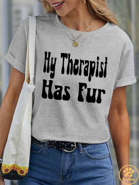 

Lilicloth X Funnpaw Women's My Therapist Has Fur Pet Matching T-Shirt, Gray, T-shirts