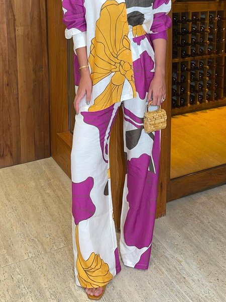 

Casual Floral Loose Fashion No Elasticity Pants, As picture, Pants